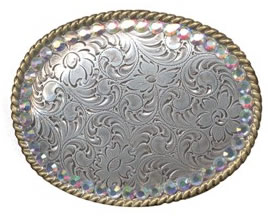 Oval buckle with rhinestone border